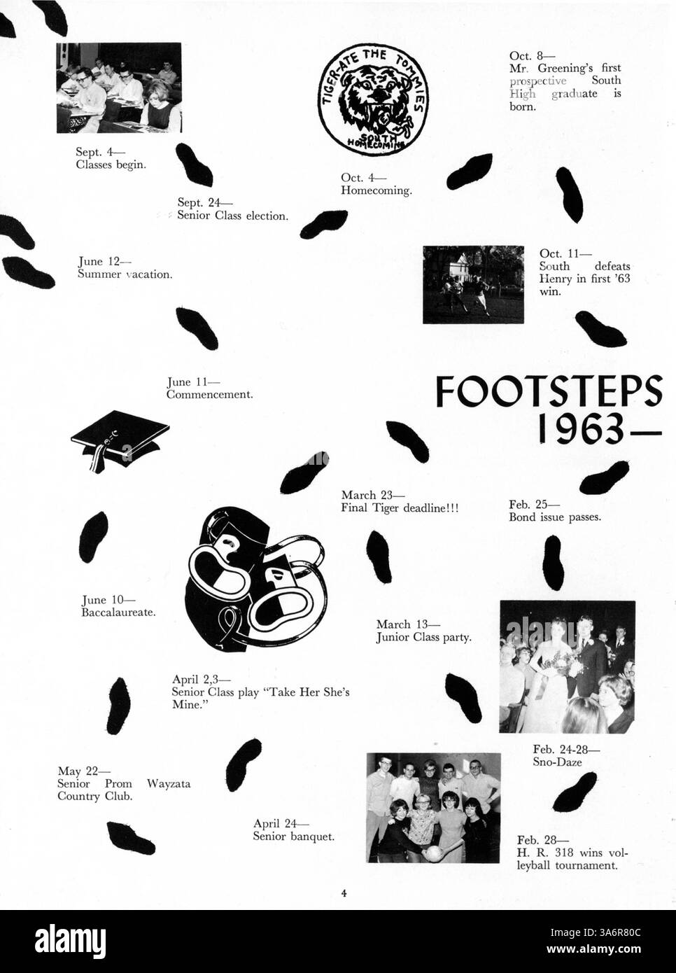 Das South High Yearbook for 1964, Tiger, dokumentiert die Schüler, Lehrer und Schlüsselveranstaltungen des Schuljahres 1963-1964, einschließlich Leichtathletik und Clubs. Sie hebt die Beiträge afroamerikanischer Studenten hervor und erfasst das pädagogische und außerschulische Leben der Schule. Stockfoto