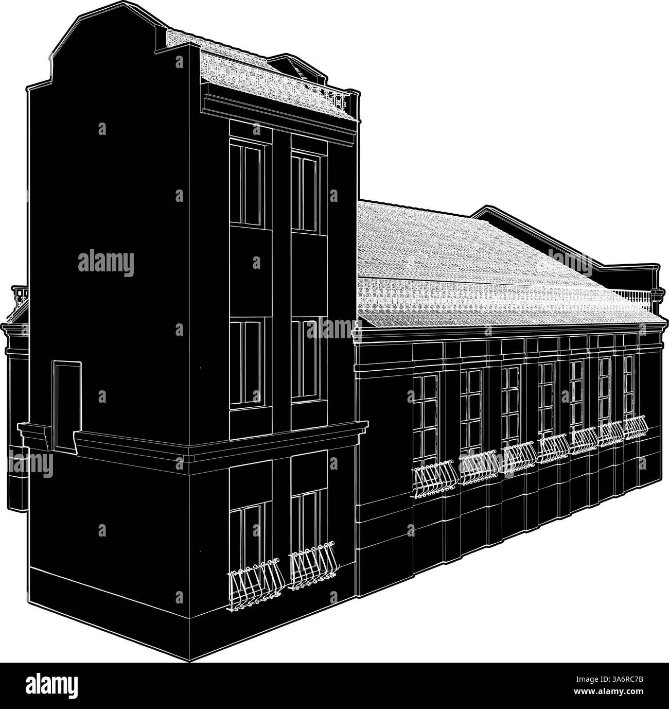 Vektor Des Antiken Kraftwerksgebäudes. Eine Vektor-Illustration der architektonischen Konstruktion isoliert auf weißem Hintergrund. Stock Vektor