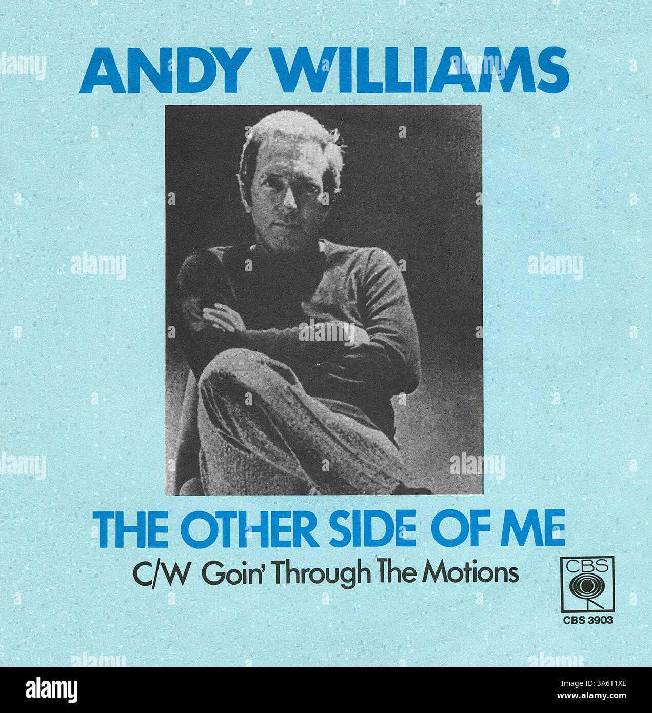 45 RPM 7' UK-Rekordhülle von The Other Side of Me von Andy Williams auf dem CBS-Label ab Januar 1976. Geschrieben von Neil Sedaka und Howard Greenfield und produziert von Jack Gold. Stockfoto