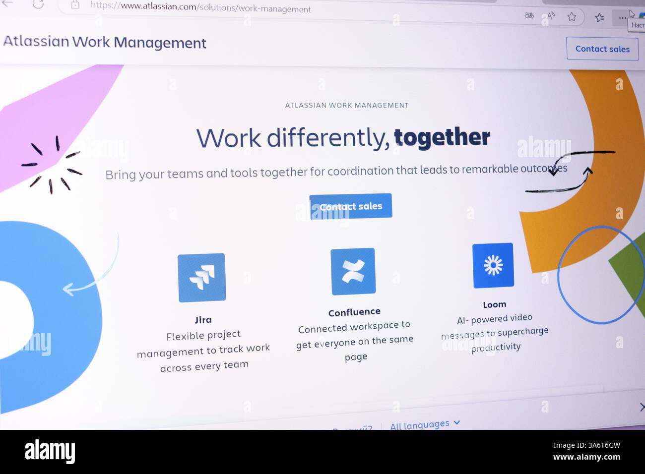 Atlassian Work Management Software-Website mit Collaboration- und Produktivitätstools. Stockfoto