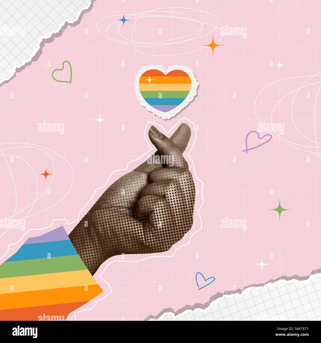 Handgeste mit einem Regenbogenherzsymbol für die Feier des Pride Month, Vektor-Illustration Stock Vektor