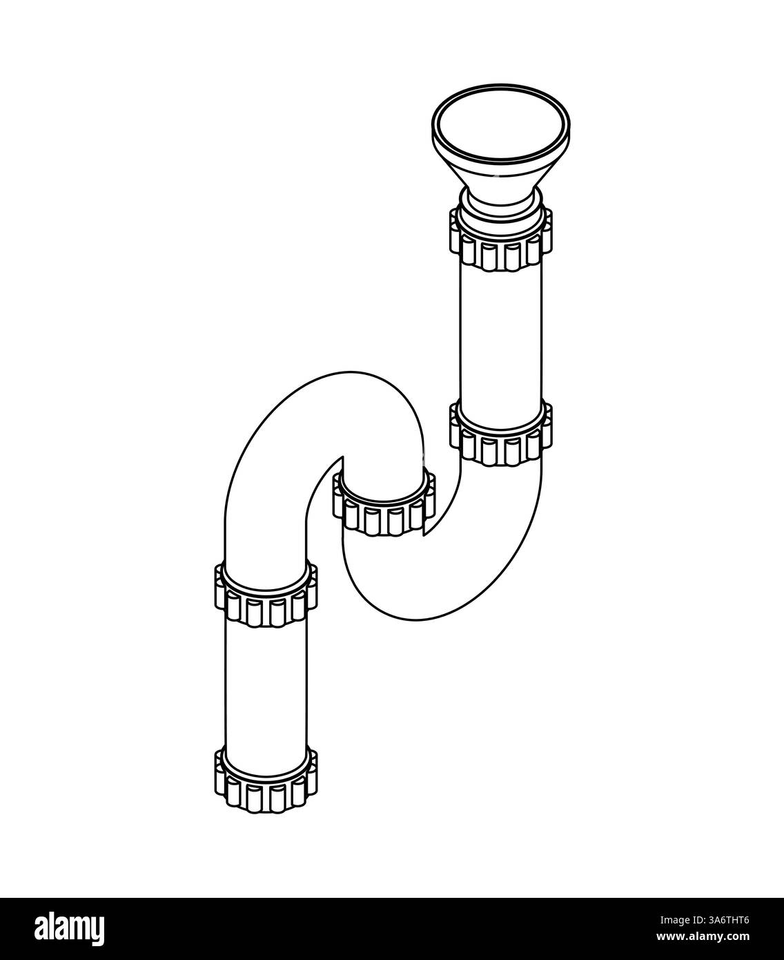Spülbecken-Siphon. Gebogenes Sanitär-Rohr zum Ablassen aus einem Spülbecken Stock Vektor