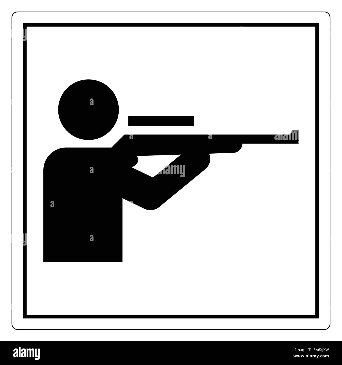 Silhouette einer Person, die mit einem Gewehr in Schwarz-weiß-Stil zum Jagen oder Schießen zielt Stock Vektor