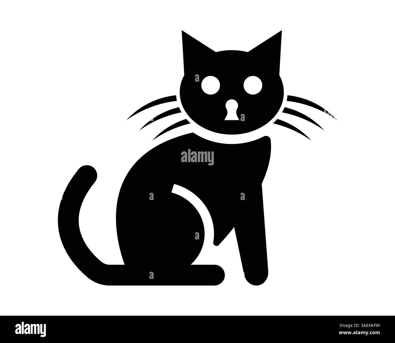 Silhouette einer schwarzen Katze mit weißen Augen und Whiskern im minimalistischen Design Stock Vektor
