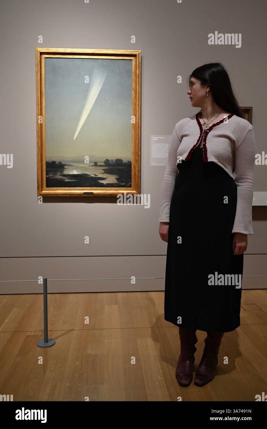 Die erste britische Ausstellung von Mexikos beliebtem Künstler José María Velasco. Velasco, der im 19. Jahrhundert in Mexiko arbeitete, war ein Mann von vielen Interessen. Er war fasziniert von den Fortschritten in der Geologie, der Archäologie seines Heimatlandes, der Erforschung der lokalen Flora und der zunehmenden Industrialisierung. Er malte die weitläufigen Landschaften des Tals von Mexiko, der Heimat des modernen Mexico City, mit exquisiten Details. Sein beeindruckender Panoramablick auf das Tal offenbart Anspielungen auf Mexikos historische Vergangenheit und seine sich schnell modernisierende Gegenwart. Stockfoto