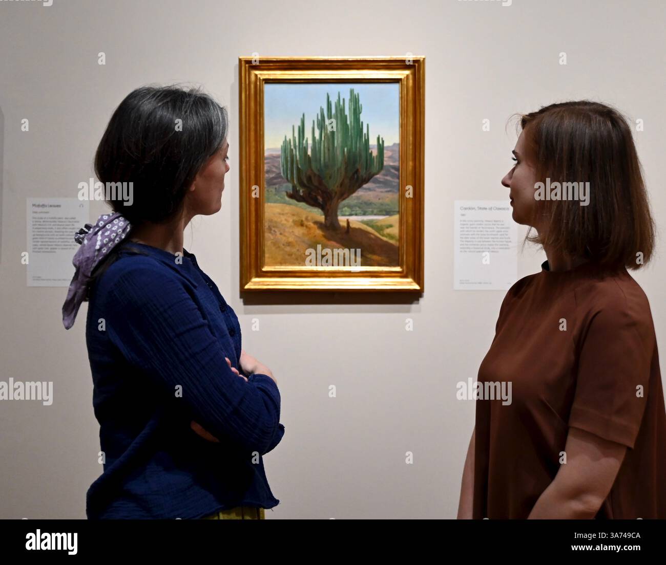 Die erste britische Ausstellung von Mexikos beliebtem Künstler José María Velasco. Velasco, der im 19. Jahrhundert in Mexiko arbeitete, war ein Mann von vielen Interessen. Er war fasziniert von den Fortschritten in der Geologie, der Archäologie seines Heimatlandes, der Erforschung der lokalen Flora und der zunehmenden Industrialisierung. Er malte die weitläufigen Landschaften des Tals von Mexiko, der Heimat des modernen Mexico City, mit exquisiten Details. Sein beeindruckender Panoramablick auf das Tal offenbart Anspielungen auf Mexikos historische Vergangenheit und seine sich schnell modernisierende Gegenwart. Stockfoto