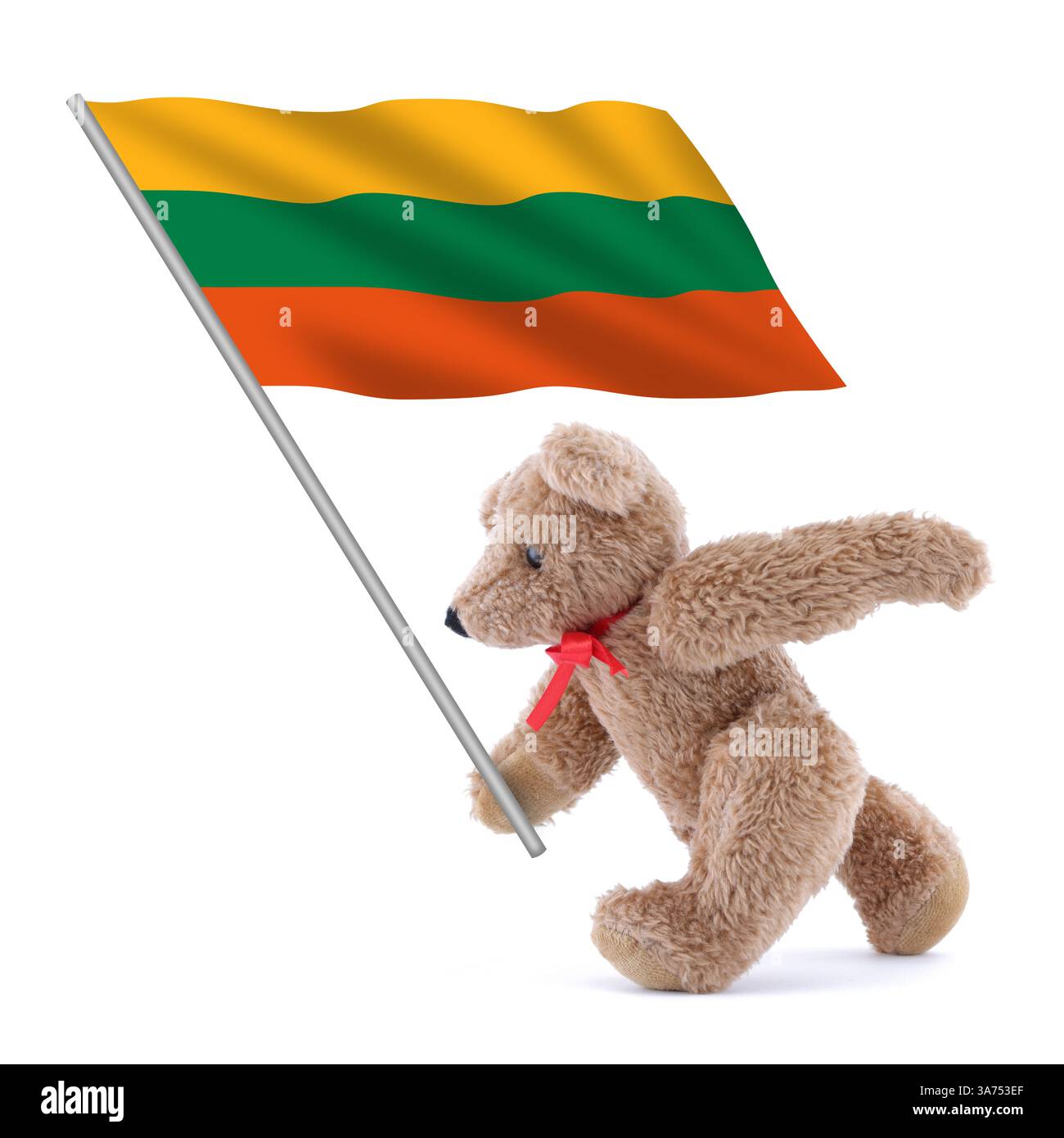 Die litauische Flagge wird von einem süßen Teddybären getragen Stockfoto