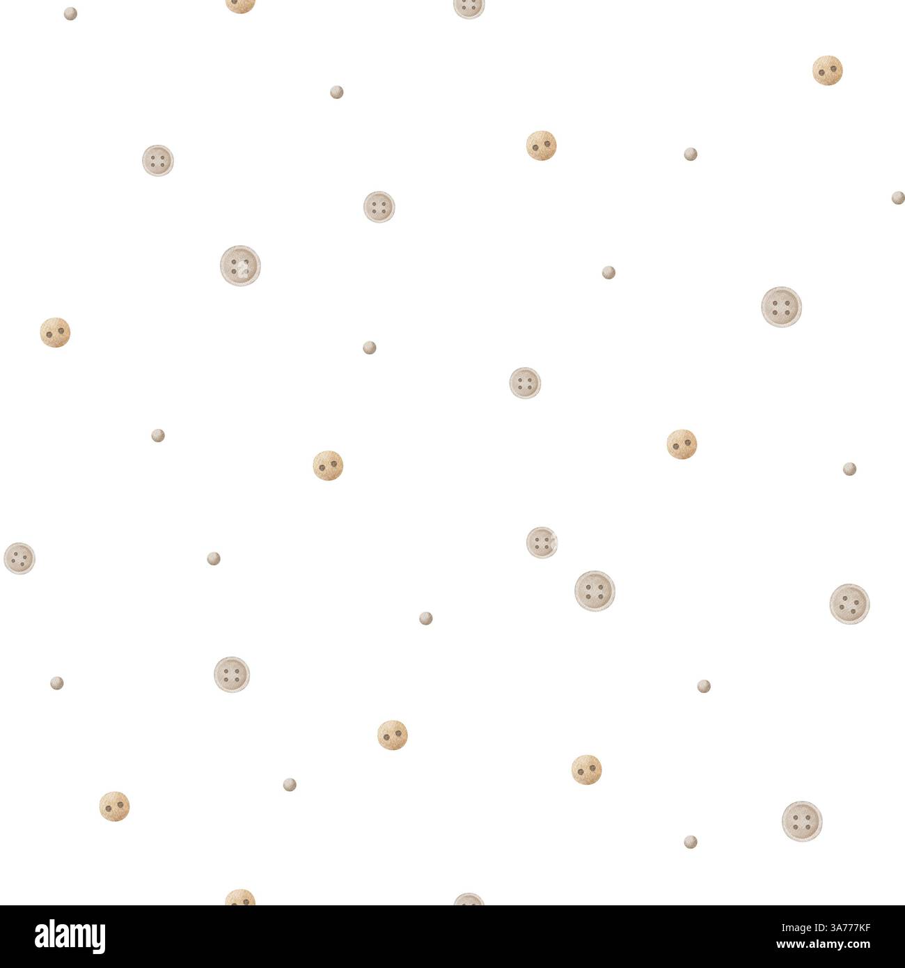 Knöpfe mit Aquarellmuster zum Nähen und Basteln. Nahtlos gedruckte Vintage-Illustrationen im Retro-Stil, isoliert auf dem Hintergrund für Textildesign Stockfoto