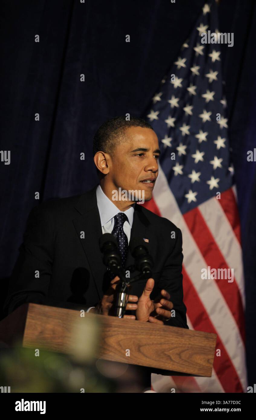 14. März 2013: Washington, District of Columbia, USA S - US-Präsident Barack Obama hält am Mittwoch, den 13. März 2013, beim Organizing for Action Dinner im Adour Restaurant, St. Regis Hotel, Washington D.C. (Bild: © Prensa Internacional/ZUMAPRESS.com) Stockfoto