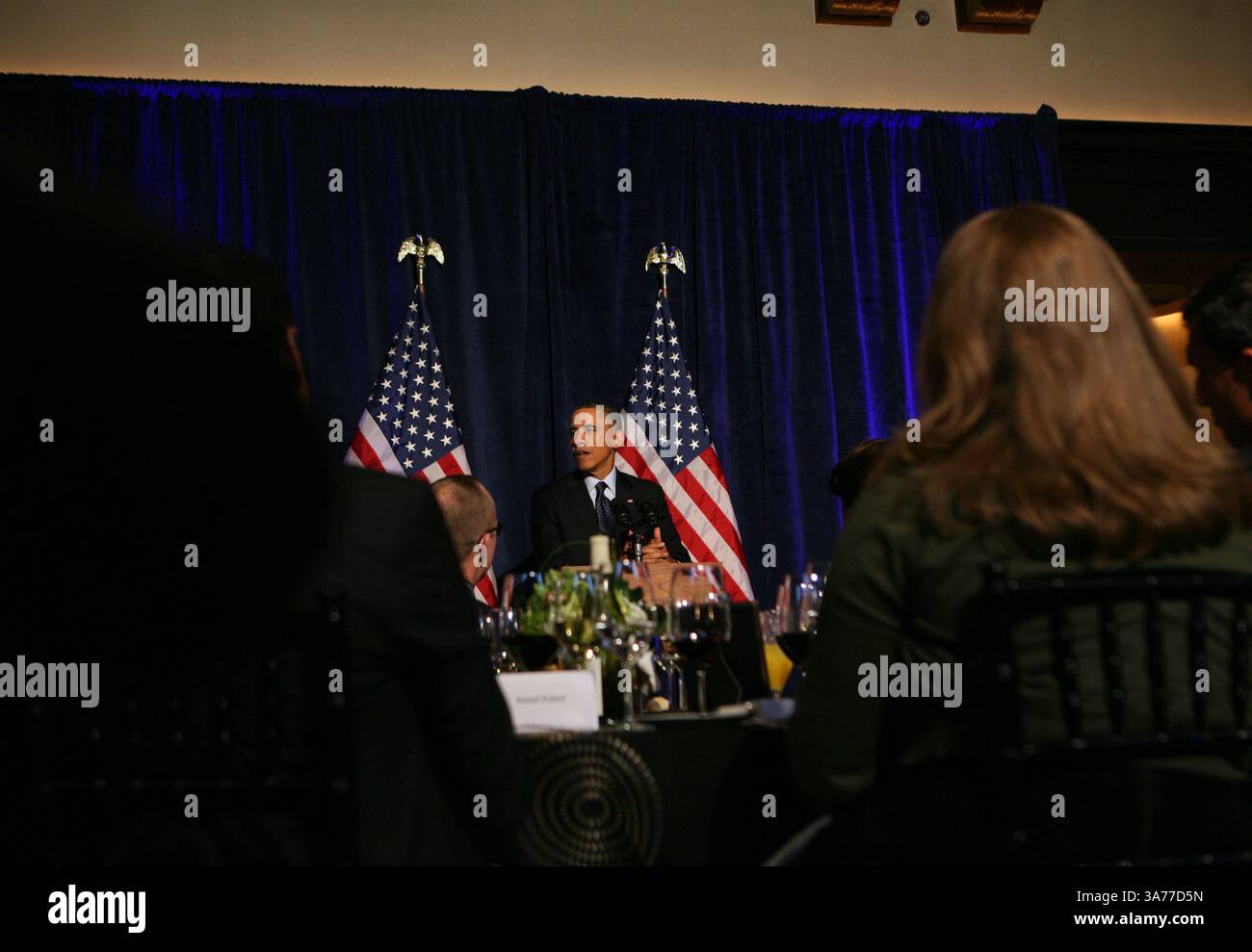 14. März 2013: Washington, District of Columbia, USA S - US-Präsident Barack Obama hält am Mittwoch, den 13. März 2013, beim Organizing for Action Dinner im Adour Restaurant, St. Regis Hotel, Washington D.C. (Bild: © Prensa Internacional/ZUMAPRESS.com) Stockfoto