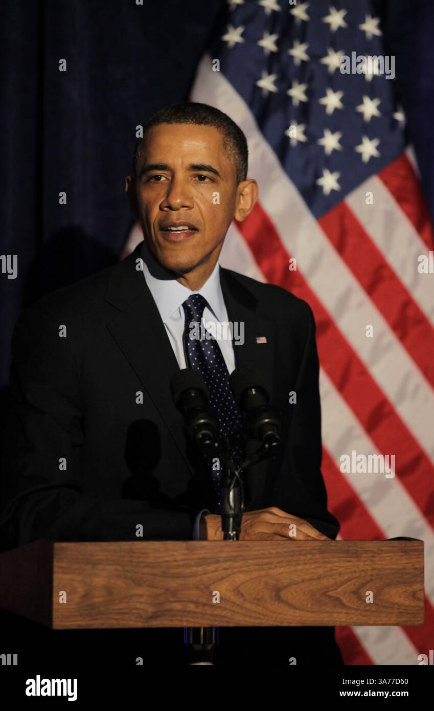14. März 2013: Washington, District of Columbia, USA S - US-Präsident Barack Obama hält am Mittwoch, den 13. März 2013, beim Organizing for Action Dinner im Adour Restaurant, St. Regis Hotel, Washington D.C. (Bild: © Prensa Internacional/ZUMAPRESS.com) Stockfoto