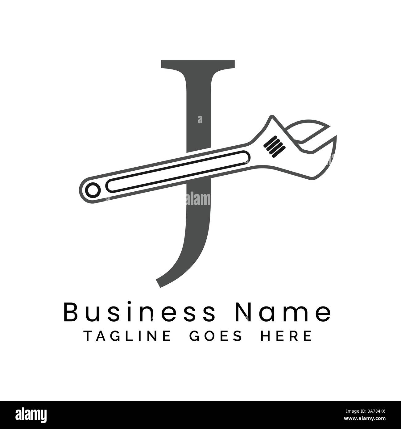 Logo mit J-Schraubenschlüssel. Symbol für Klempner und Wartung mit Buchstabe J Stock Vektor