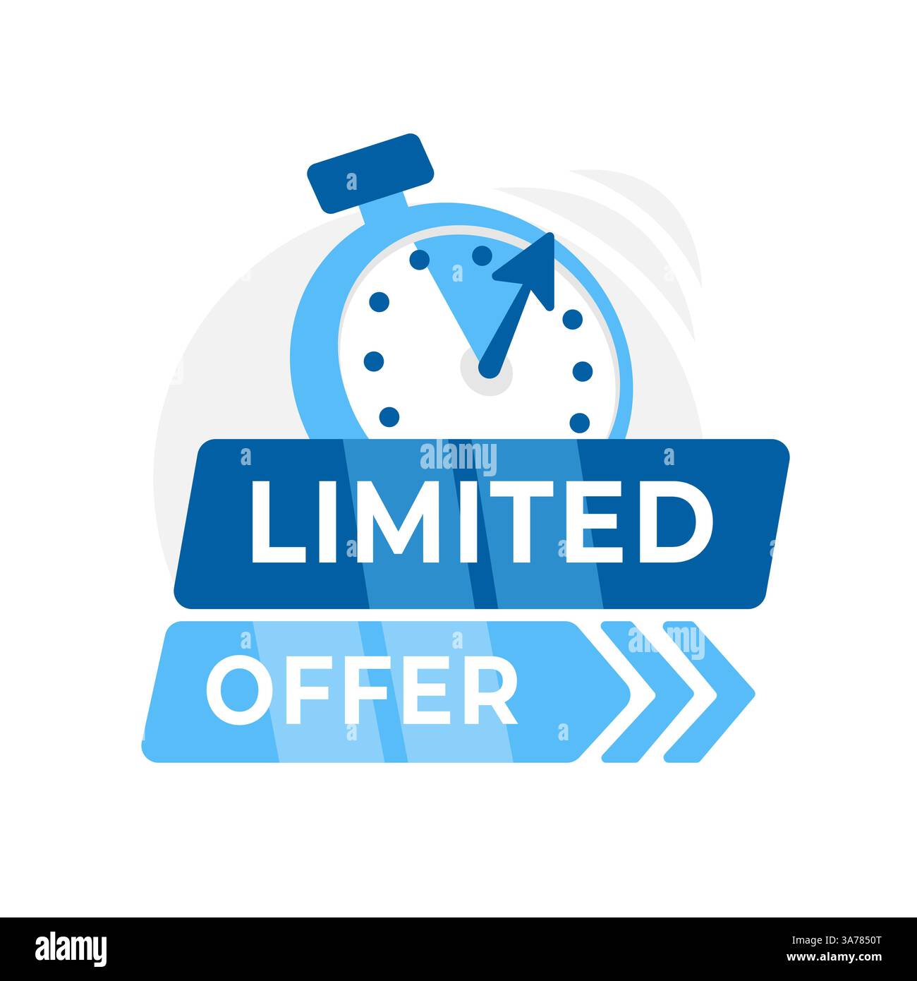 Stoppuhr mit Schild mit BEGRENZTEM ANGEBOT, symbolisiert dringende Verkaufsförderung und exklusive, zeitkritische Angebote Stock Vektor
