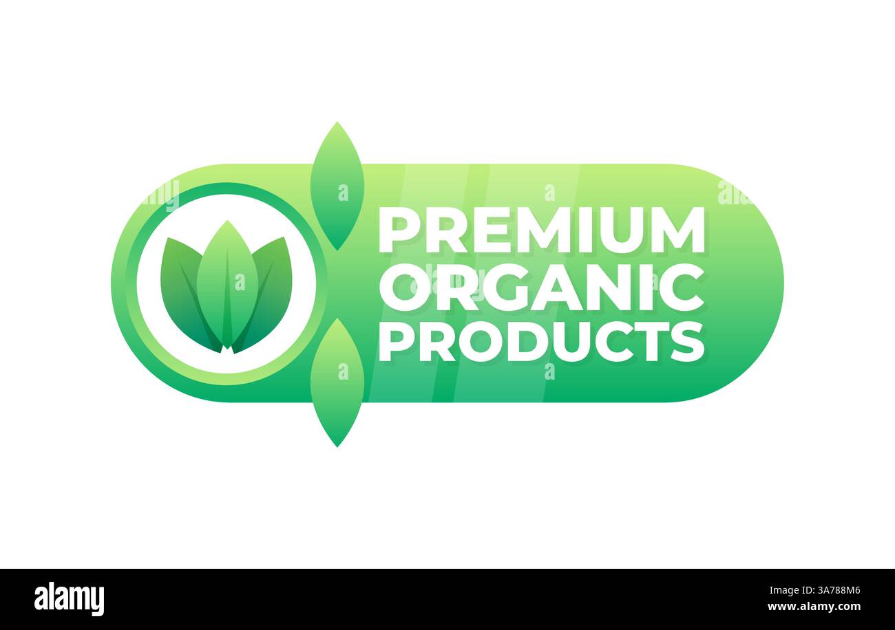 Emblem für höchste Qualität von Bio-Produkten mit elegantem Blattdesign Stock Vektor