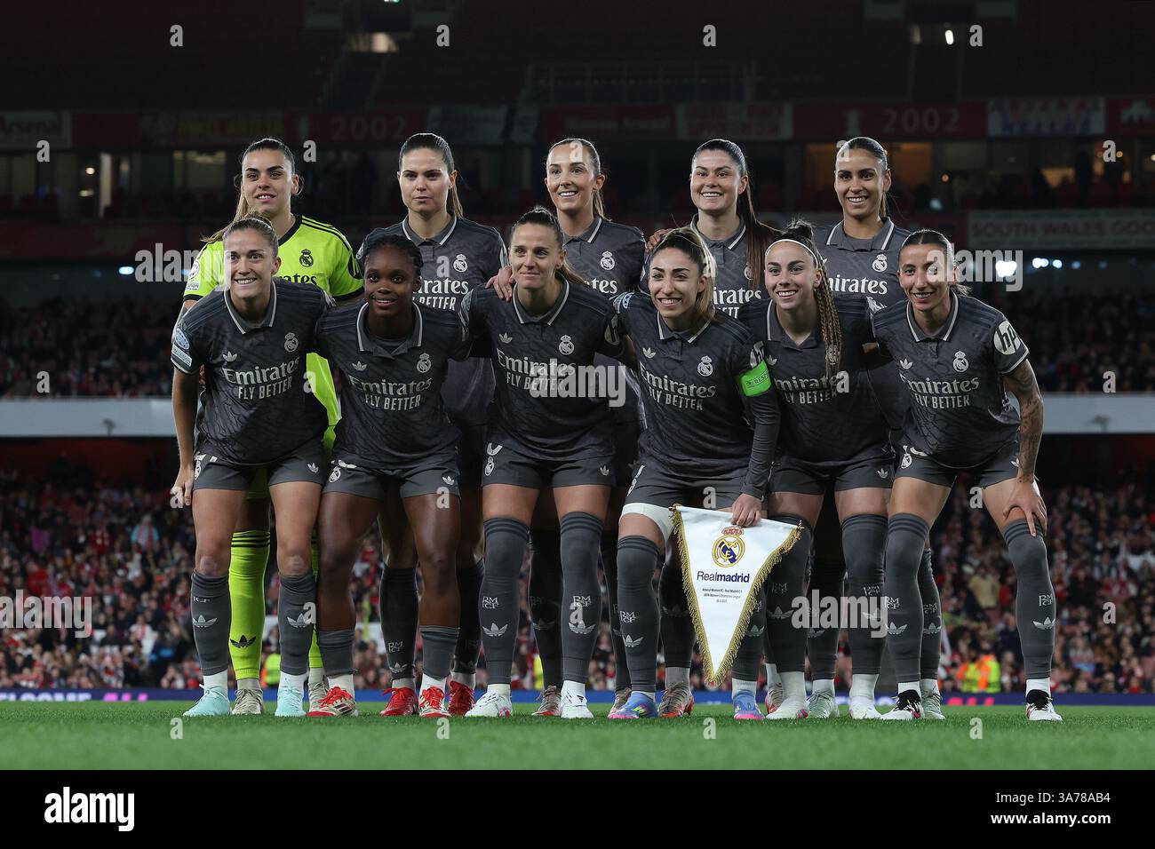London, Großbritannien. März 2025. Foto des Teams von Real Madrid während des Spiels der UEFA Womens Champions League im Emirates Stadium in London. Der Bildnachweis sollte lauten: Paul Terry/Sportimage Credit: Sportimage Ltd/Alamy Live News Stockfoto