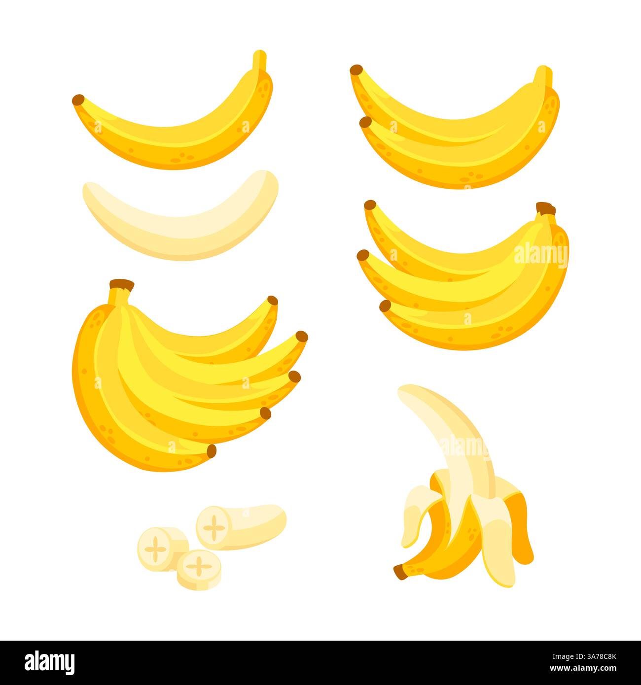 Banane schälen. Tropische Früchte. Ganz, halbiert Stock Vektor