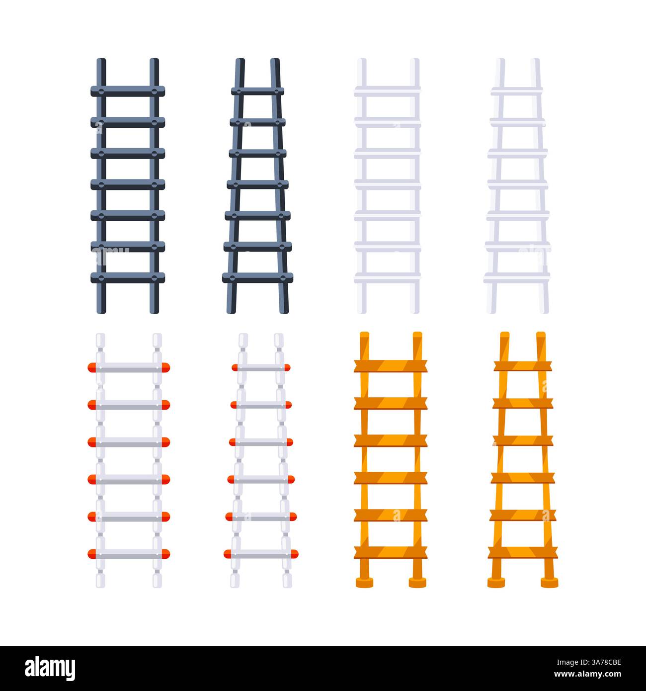 Treppen aus Holz und Metall oder Trittleiter für die allgemeine Ordnung. Sammelleitern. Stock Vektor