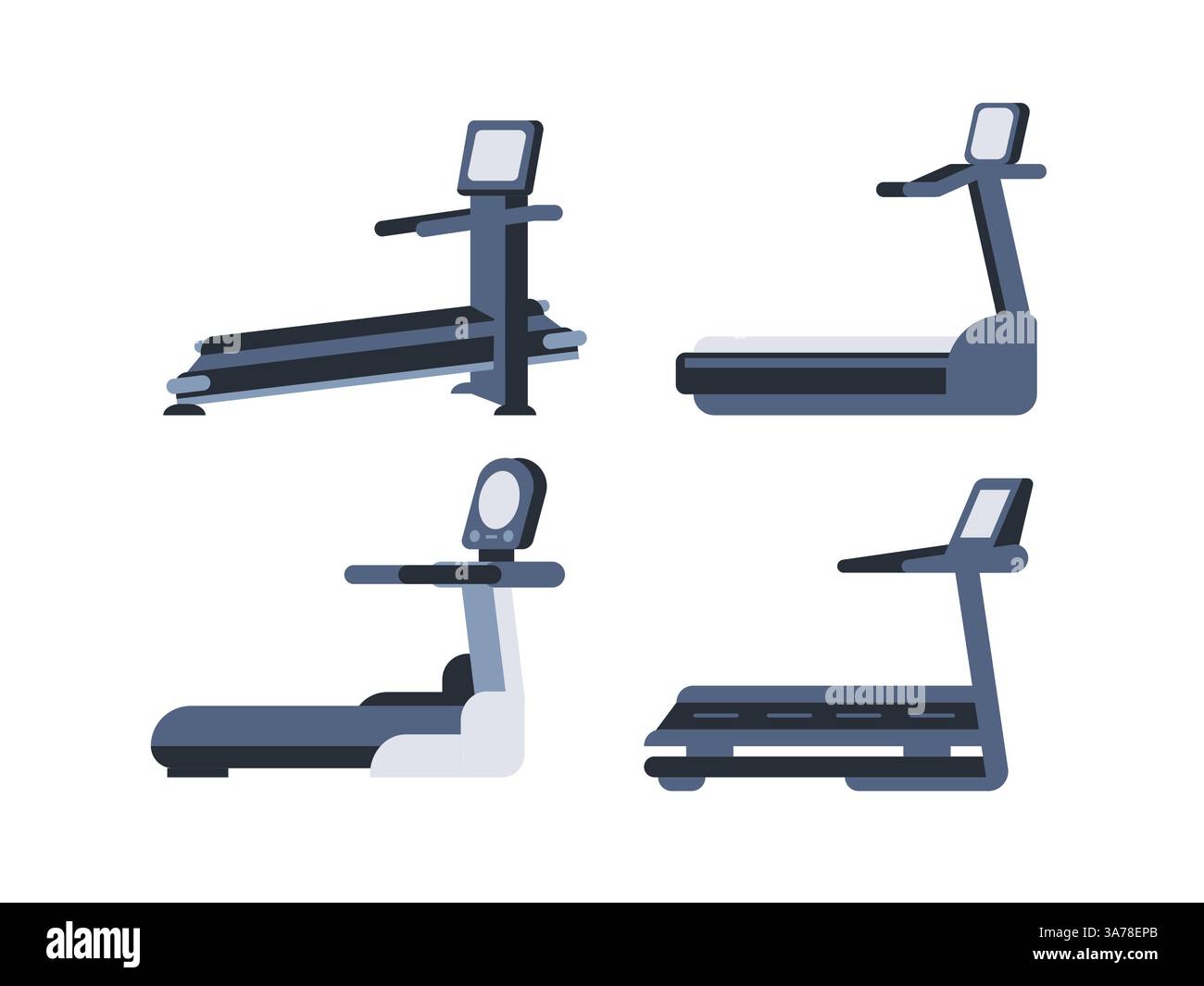 Laufband-Cartoon-Set. Sportwerkzeuge. Laufband. Stock Vektor