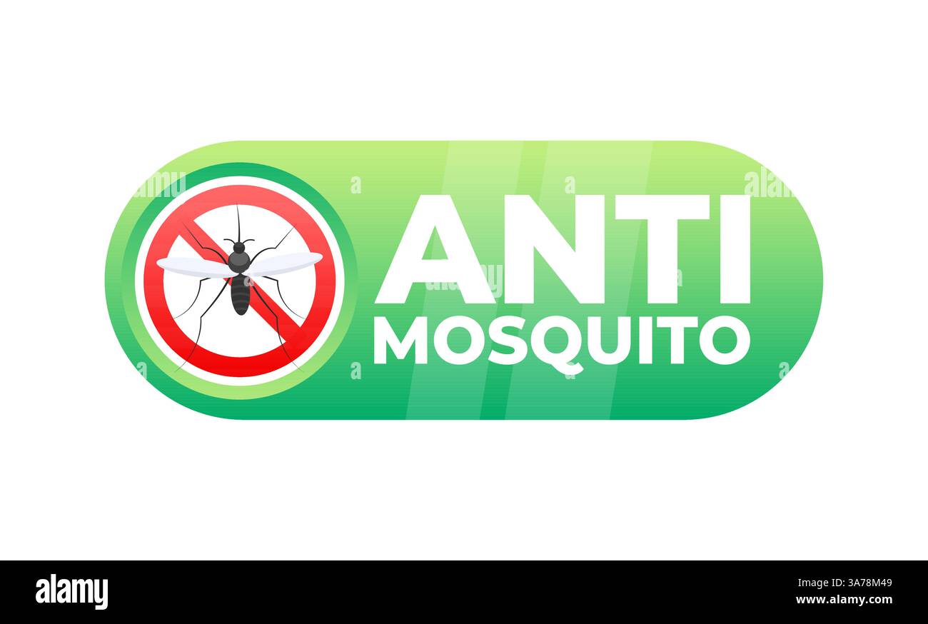 Anti-Mücken-Schild mit Mücken-Zeichen und Verbotsschild darüber Stock Vektor