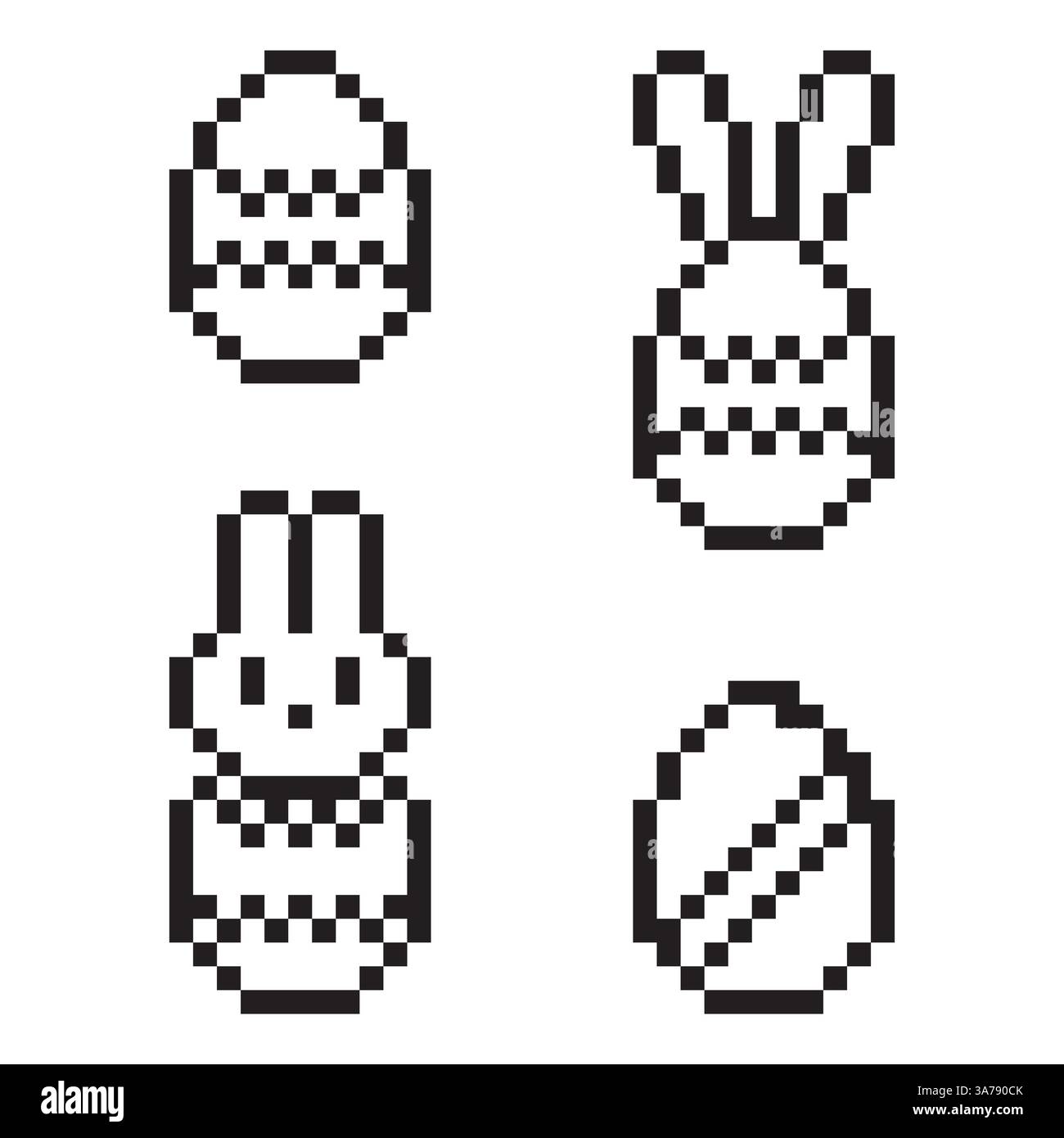 Pixel Osterei. Hasenohrdetail. Schwarze Schwarzweißkontur. Vektorsymbol. Stock Vektor