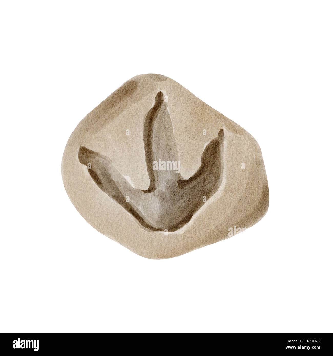 Dinosaurier-Fußabdruck auf Stein. Prähistorisches Fossil. Bei Ausgrabungen suchen. Paläontologie. Historisches Artefakt. Aquarellabbildung isoliert von Stockfoto Dinosaurier-Fußabdruck auf Stein. Prähistorisches Fossil. Bei Ausgrabungen suchen. Paläontologie. Historisches Artefakt. Aquarellabbildung isoliert von Stockfoto