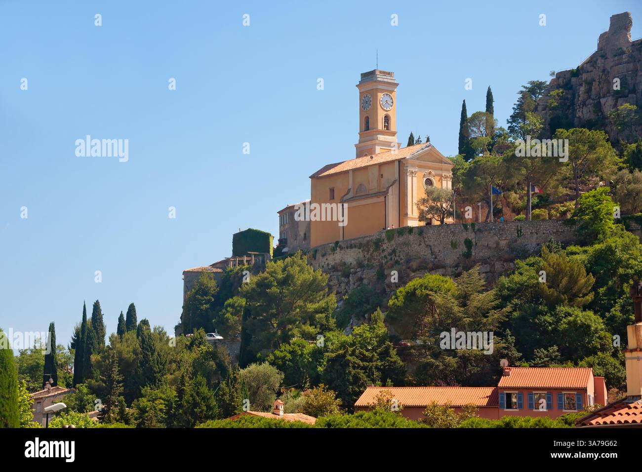 Panoramablick auf das Dorf Eze, Côte d'Azur, französische Riviera, Frankreich Stockfoto
