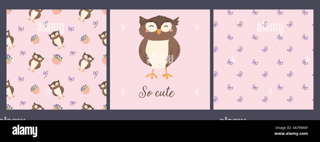 Niedliche Waldtiermuster mit niedlichen Eulen für Kinder. Stock Vektor