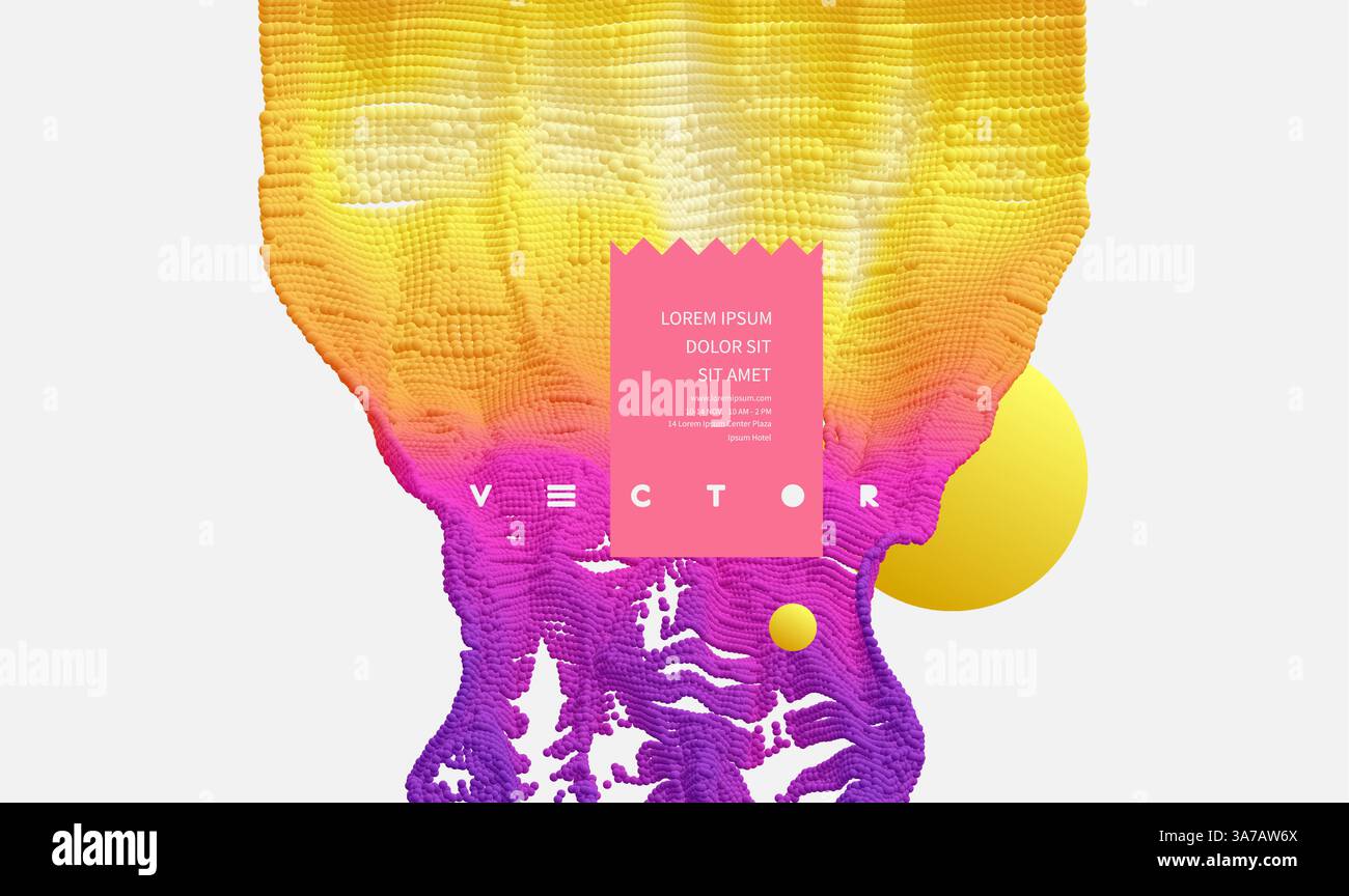 Cover Design Vorlage. Flüssigkeit fließt nach unten. Partikelstrom. Abstrakter Hintergrund mit trendigen Verläufen. 3D-Vektordarstellung. Stock Vektor