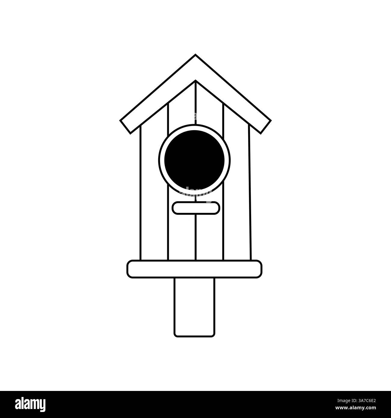 Einfaches schwarz-weißes Vogelhaus-Design für Gartendekoration oder Kunsthandwerk Stock Vektor