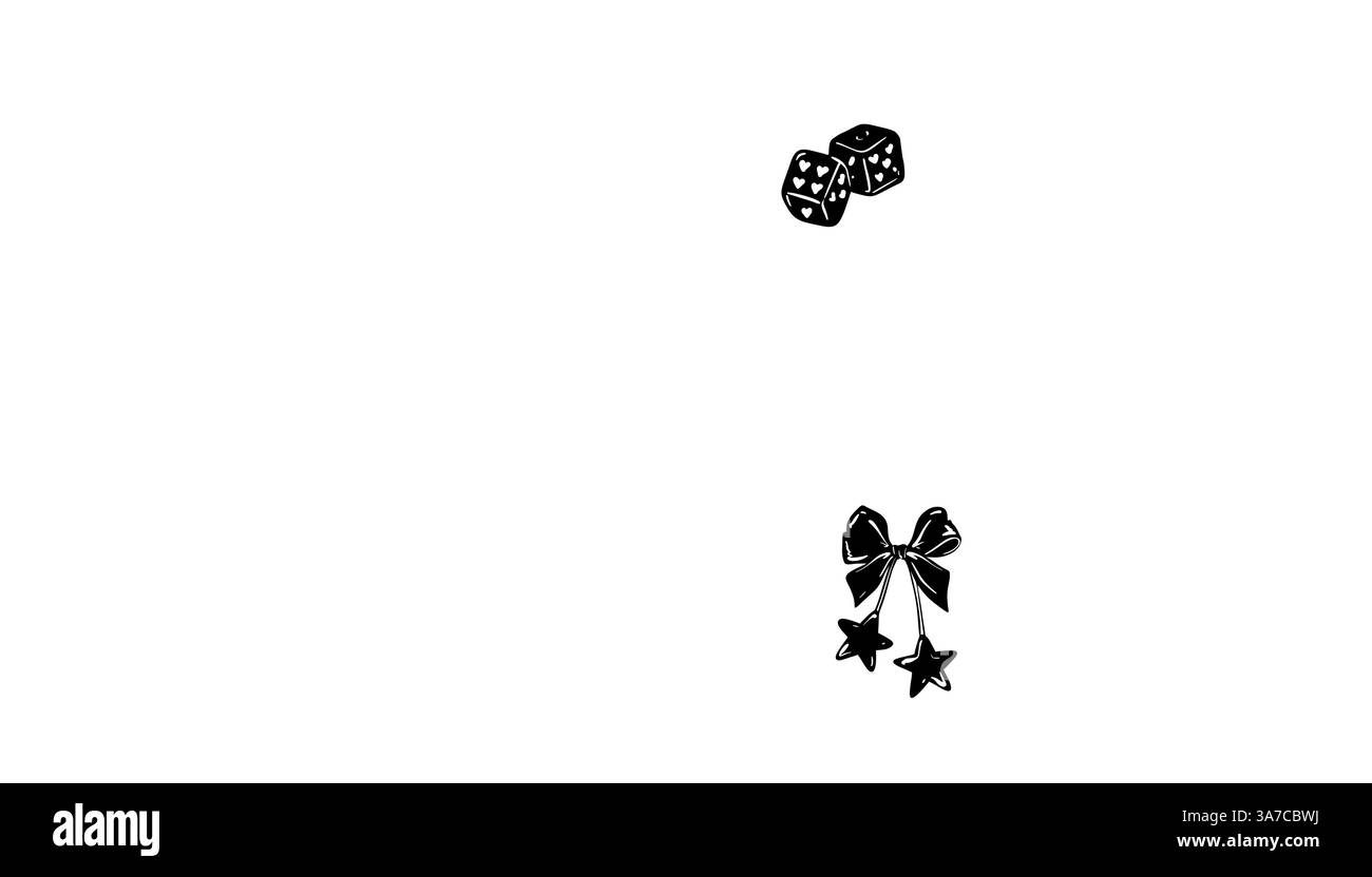 Girly Linolcut-Designelemente mit Schleife aus Kirschband. EMO Gothic Grunge y2k Tattoo Stil Hand gezeichnete Vektor Illustration. Casino, Poker, Hochzeit, Junggesellinnenabschied Stock Vektor
