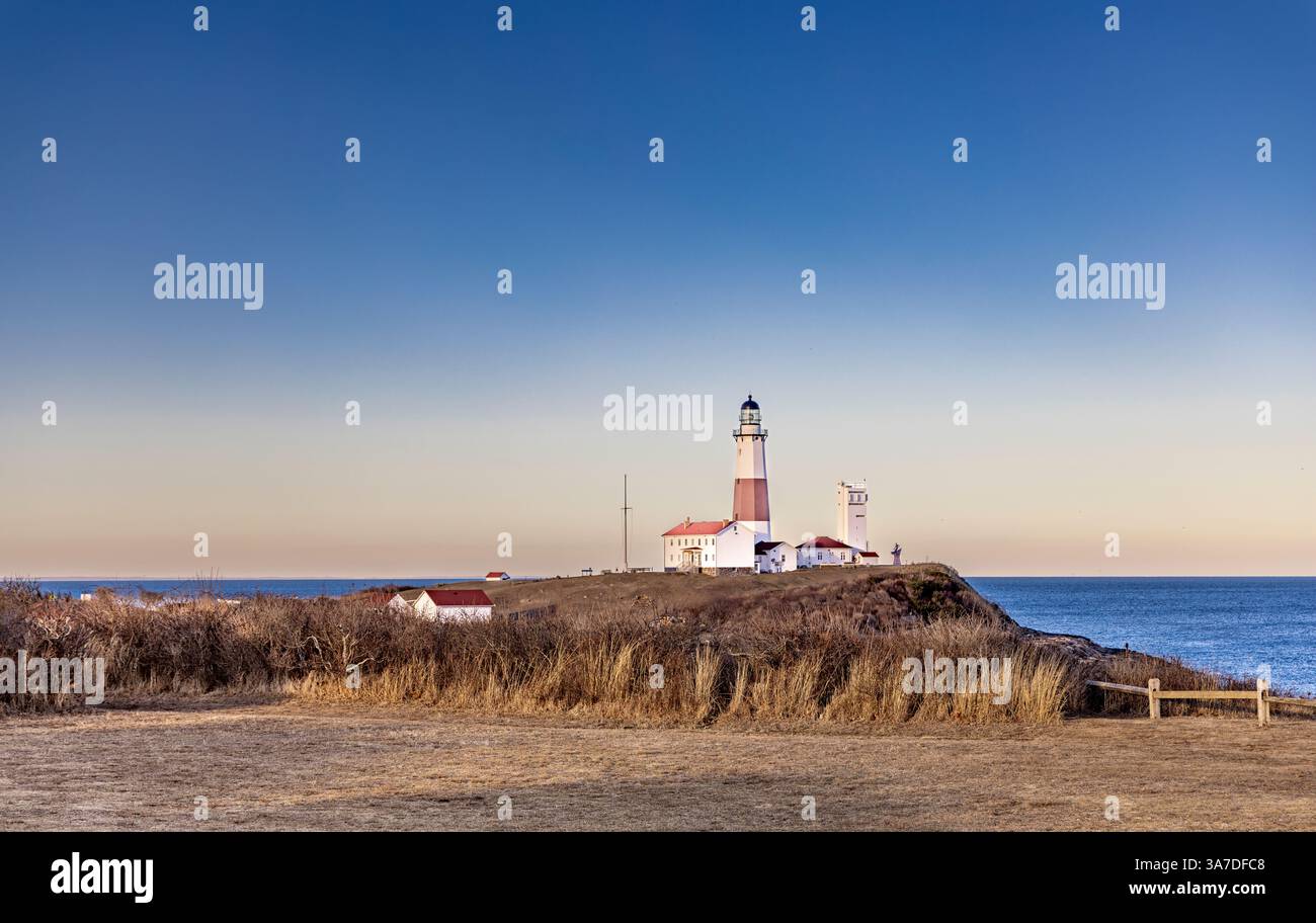 Winterlandschaft des Leuchtturms von montauk Stockfoto