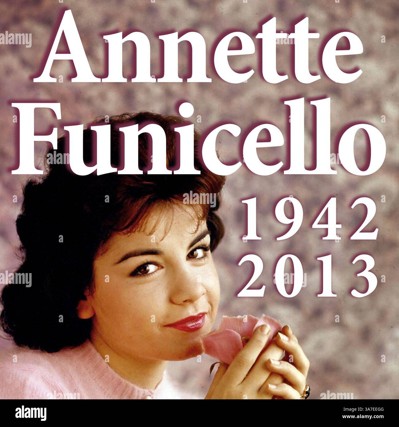 ANNETTE FUNICELLO, eine ursprüngliche Mickey Mouse Club-Mitglied und Kinoklassikerin, die in einer Reihe von 60er-Filmen mit dem Titel „Beach“ spielte, starb am 8. April 2013 im Alter von 70 Jahren. Funicello wurde 1987 mit Multipler Sklerose diagnostiziert und wurde ein Befürworter für die Behandlung der Krankheit. Stockfoto