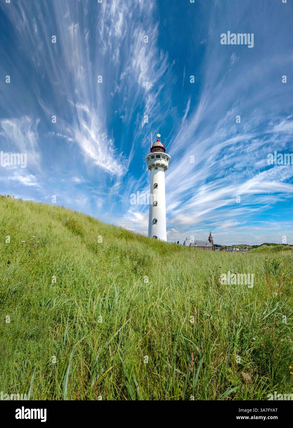 Jan van Speijk Leuchtturm, Egmond aan Zee, Noord-Holland, Niederlande, Gebäude, Sommer, Dünen, Stockfoto