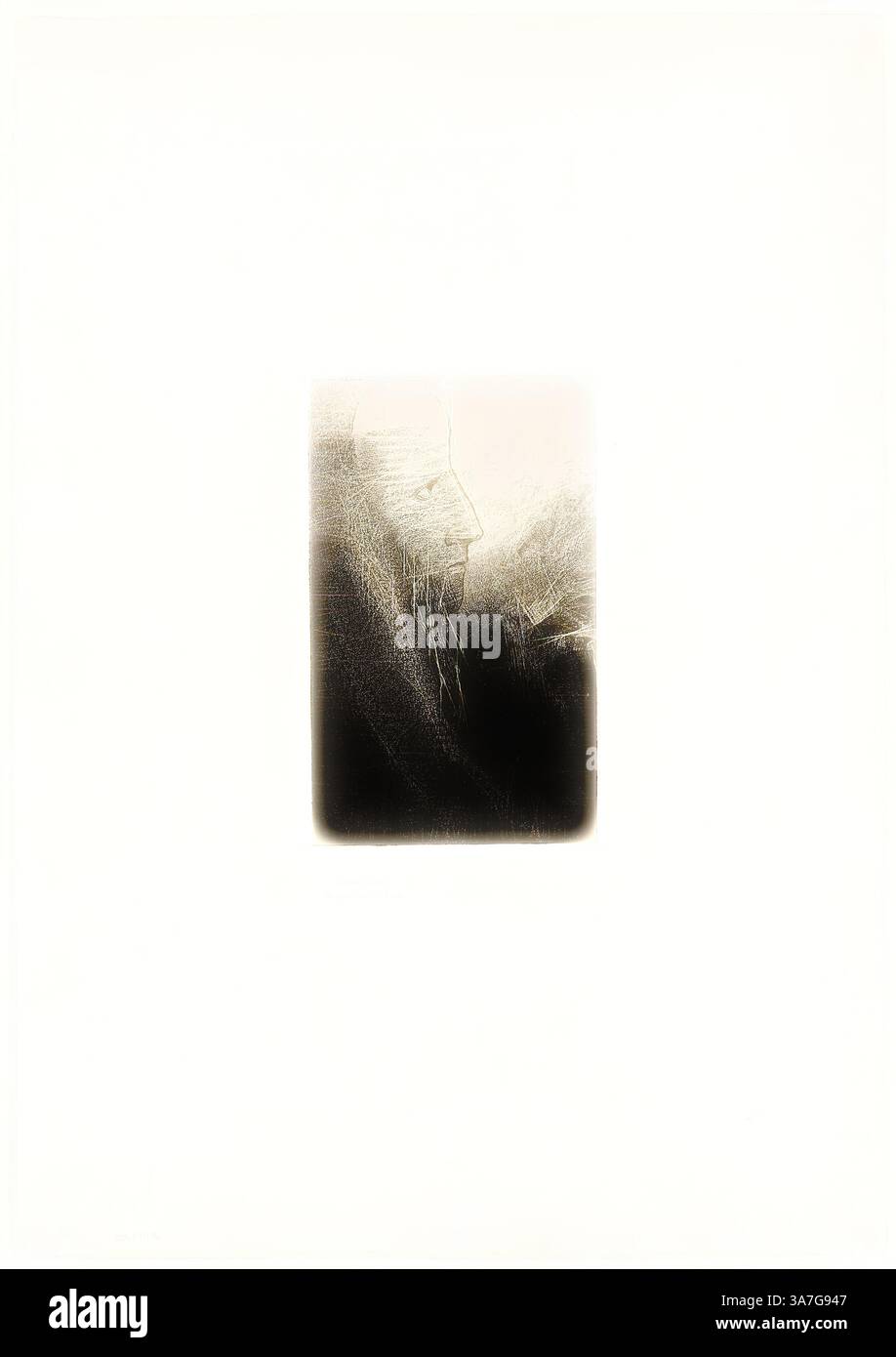 Eine ätherische Figur entsteht aus einem trüben Hintergrund, subtil definiert mit weichen Konturen und zarten Linien, die ein Gefühl von Introspektion und Geheimnis wecken., Klassische Kunst mit moderner Note neu interpretiert von Artotop, St. Anthony: Help Me, O My God!, Plate 2 of 24, 1896, Odilon Redon, Französisch, 1840-1916, Frankreich, Lithografie in Schwarz auf hellgrauem Porzellanpapier gelegt auf elfenbeinfarbenem Webpapier Stockfoto