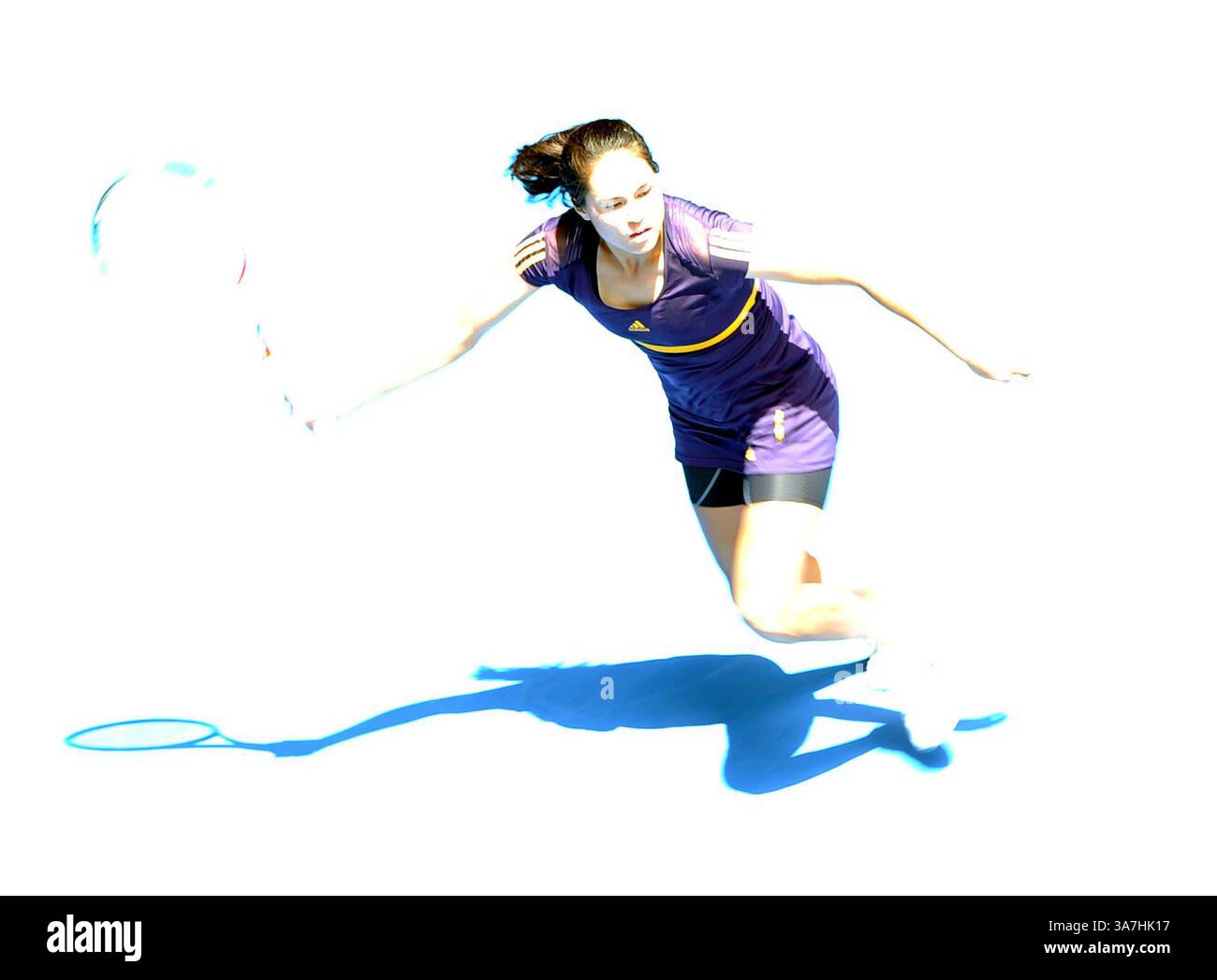 19. Januar 2013: Melbourne, Victoria, Australien - Jamie Hampton (USA) in Aktion während ihres Spiels gegen Victoria Azarenka (BLR) am 6. Tag der Australian Open Tennis in der Rod Laver Arena, Melbourne, Australien. (Kreditbild: © Theo Karanikos/ZUMAPRESS.com) Stockfoto