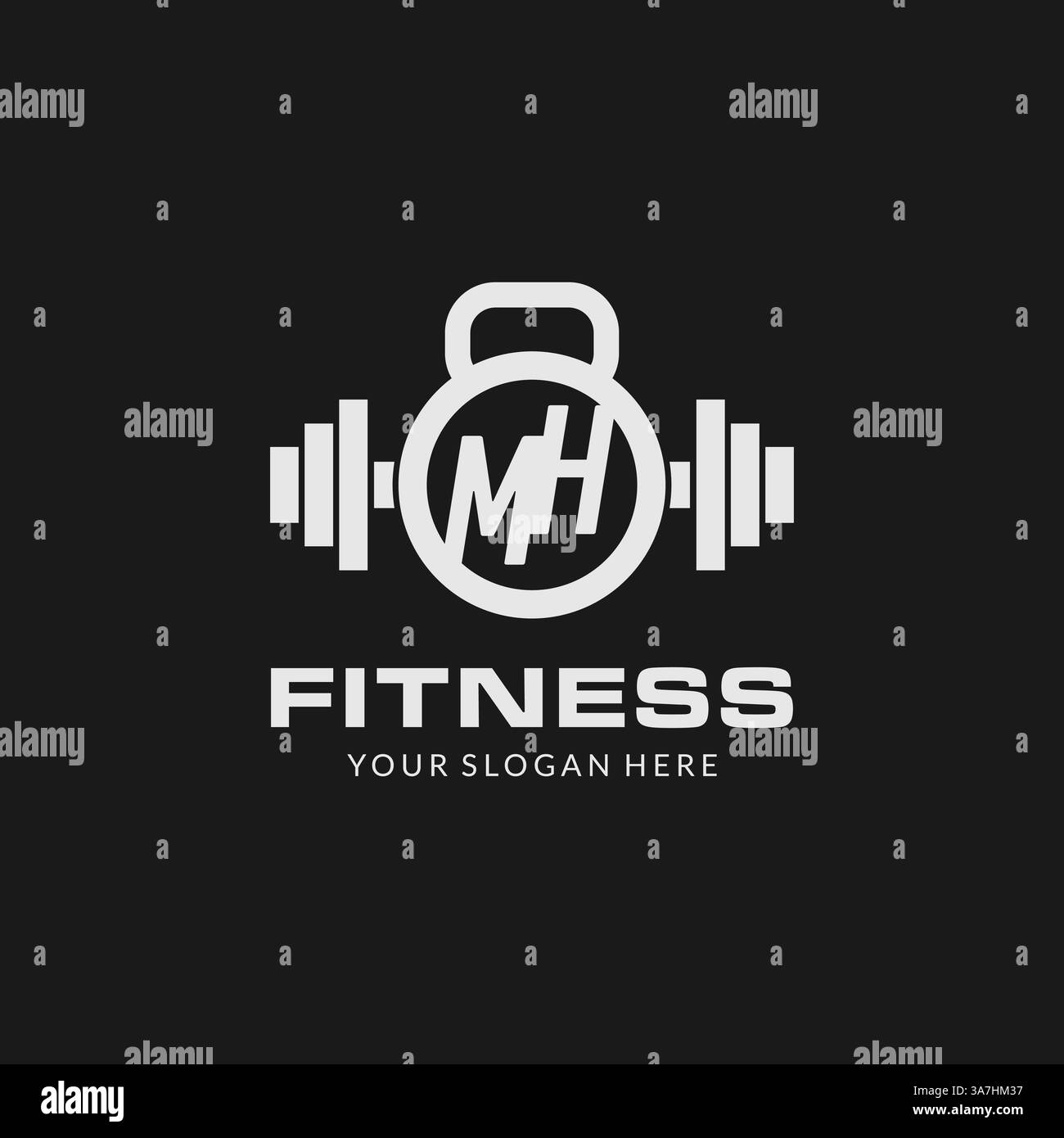 Erstes MH Fitness-Logo mit kreativer Kettlebell-Icon-Design-Vektorgrafik Stock Vektor