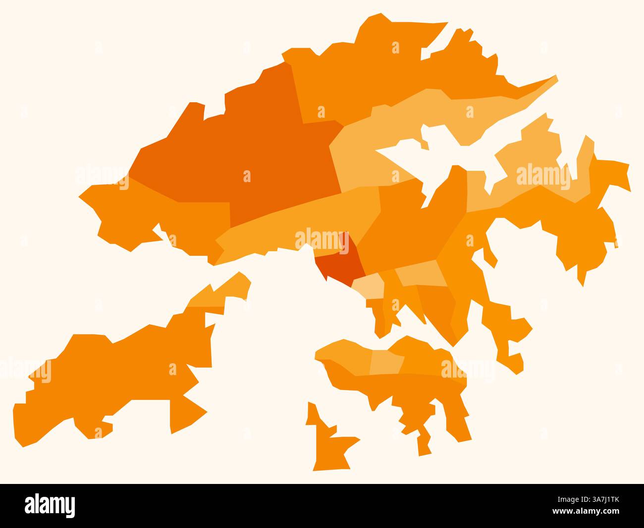 Karte von Hongkong mit Regionen. Nur eine einfache Ländergrenzkarte mit regionaler Aufteilung. Orangefarbene Farbpalette. Stock Vektor