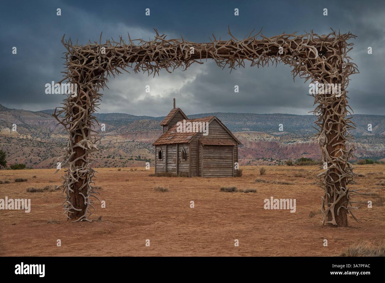 USA, Südwesten, New Mexico, Abiquiú, Ghost Ranch, Kirche, Stockfoto