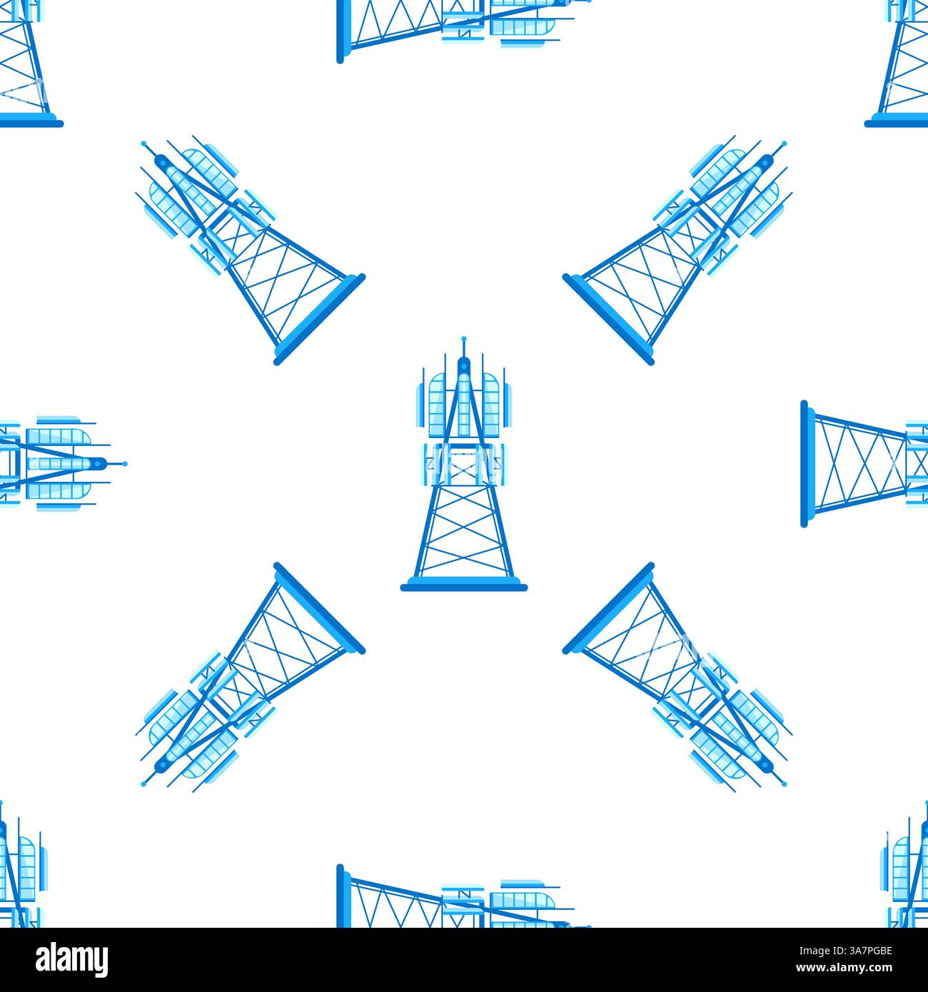 Nahtloses Muster mit blauem Telekommunikationsturm für drahtlose Signalübertragungsdienste Stock Vektor