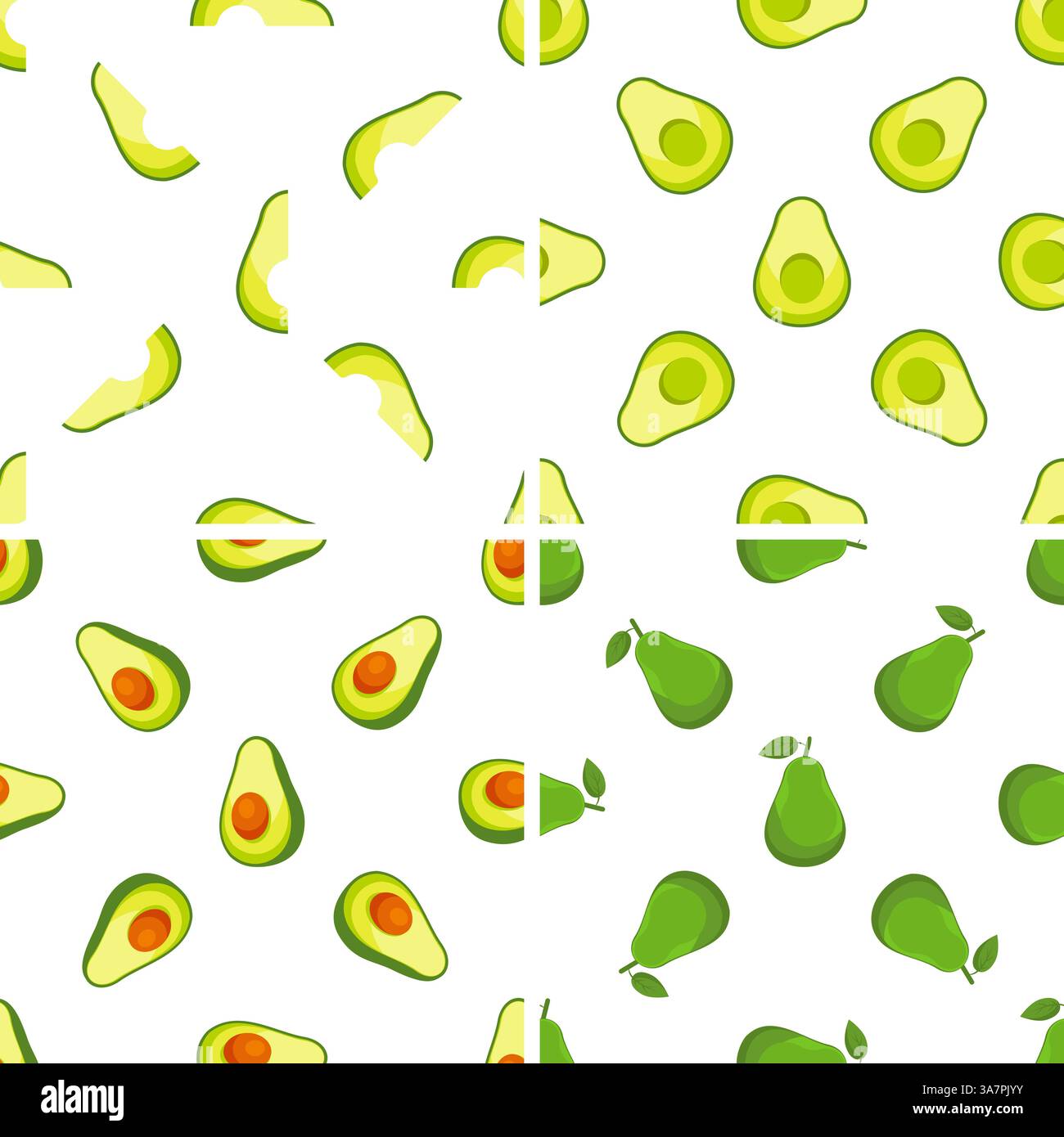 Nahtloses Muster mit Avocadohälften und ganzen Avocados für ein lebendiges und gesundes Design Stock Vektor