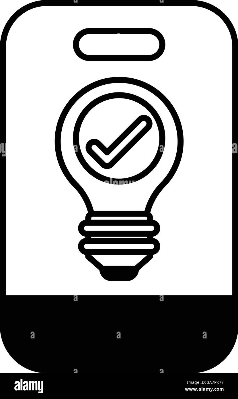Eine Glühlampe mit einem Häkchen darauf. Die Glühbirne ist ein Symbol für eine Idee oder einen Gedanken. Das Häkchen zeigt an, dass die Idee korrekt ist oder ist Stock Vektor Eine Glühlampe mit einem Häkchen darauf. Die Glühbirne ist ein Symbol für eine Idee oder einen Gedanken. Das Häkchen zeigt an, dass die Idee korrekt ist oder ist Stock Vektor