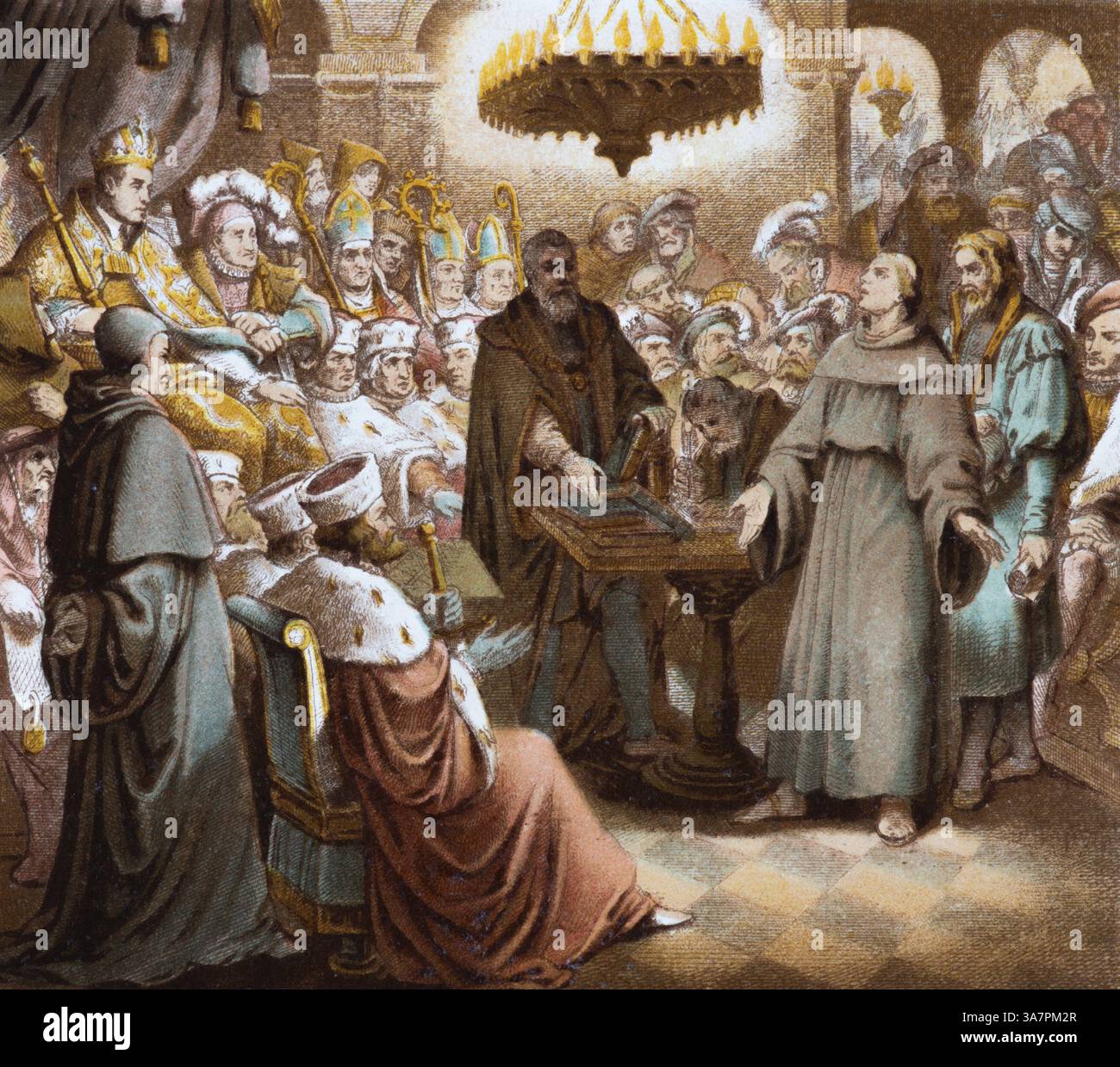 Der Reichstag von Worms im Jahre 1521 soll Luther seine Thesen vor Kaiser Karl V. und Bischöfen, Ausgabe des Wormser Edikts, Stages von Dr. Ma widerrufen Stockfoto