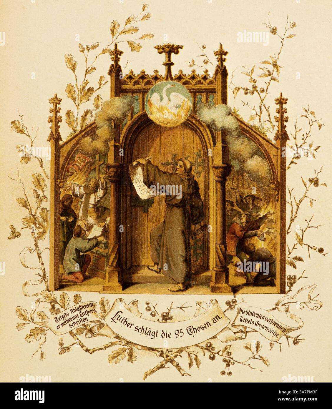 1517 postete Luther persönlich die 95 Thesen an der Tür der Schlosskirche in Wittenberg, Thesen gegen den Missbrauch von Ablässen, Tetzels Indu Stockfoto