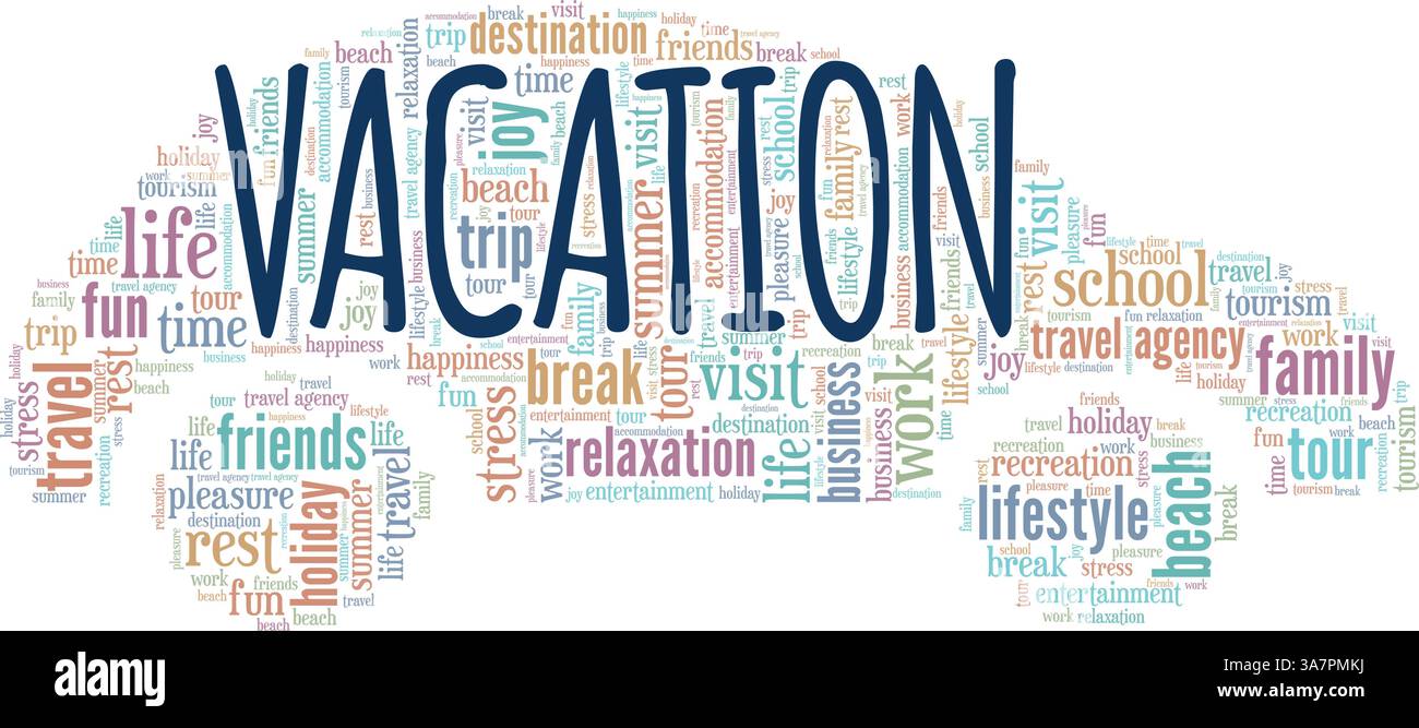 Urlaub Vektor Illustration Wort Wolke isoliert auf weißem Hintergrund. Stock Vektor