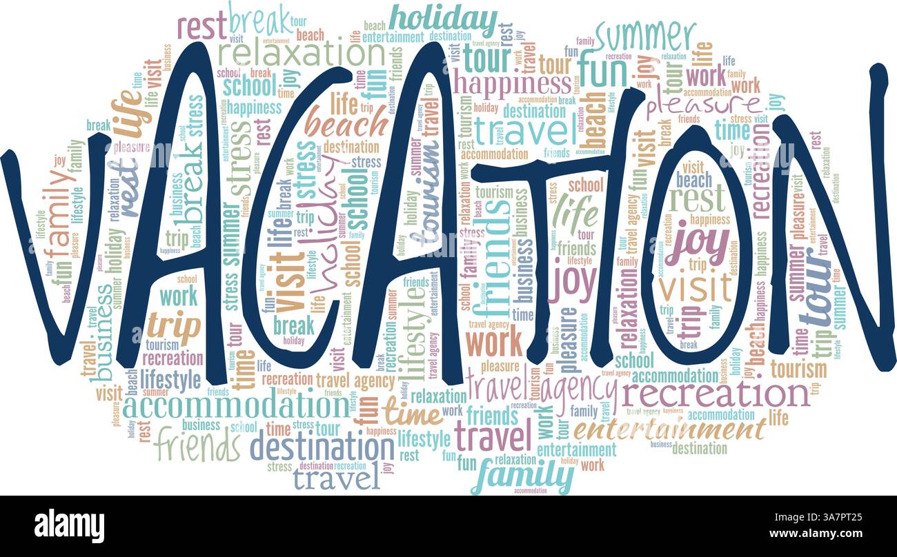 Urlaub Vektor Illustration Wort Wolke isoliert auf weißem Hintergrund. Stock Vektor