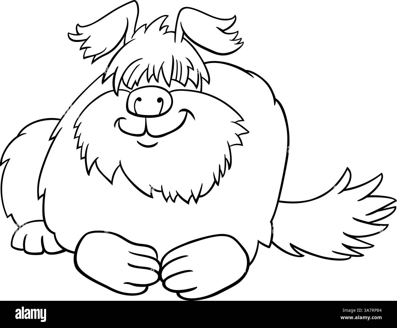 Zeichentrickillustration der lustigen orange zotteligen Hund Comic Tierfigur Malseite Stock Vektor