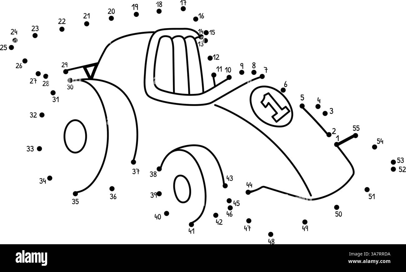 Punkt-zu-Punkt-Kolorationsseite für Fahrzeuge mit Rennwagen Stock Vektor