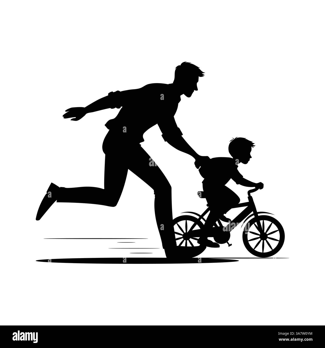 Vatertag: Vater unterrichtet Kind Fahrradfahrt - Silhouette Vektor Illustration Stock Vektor