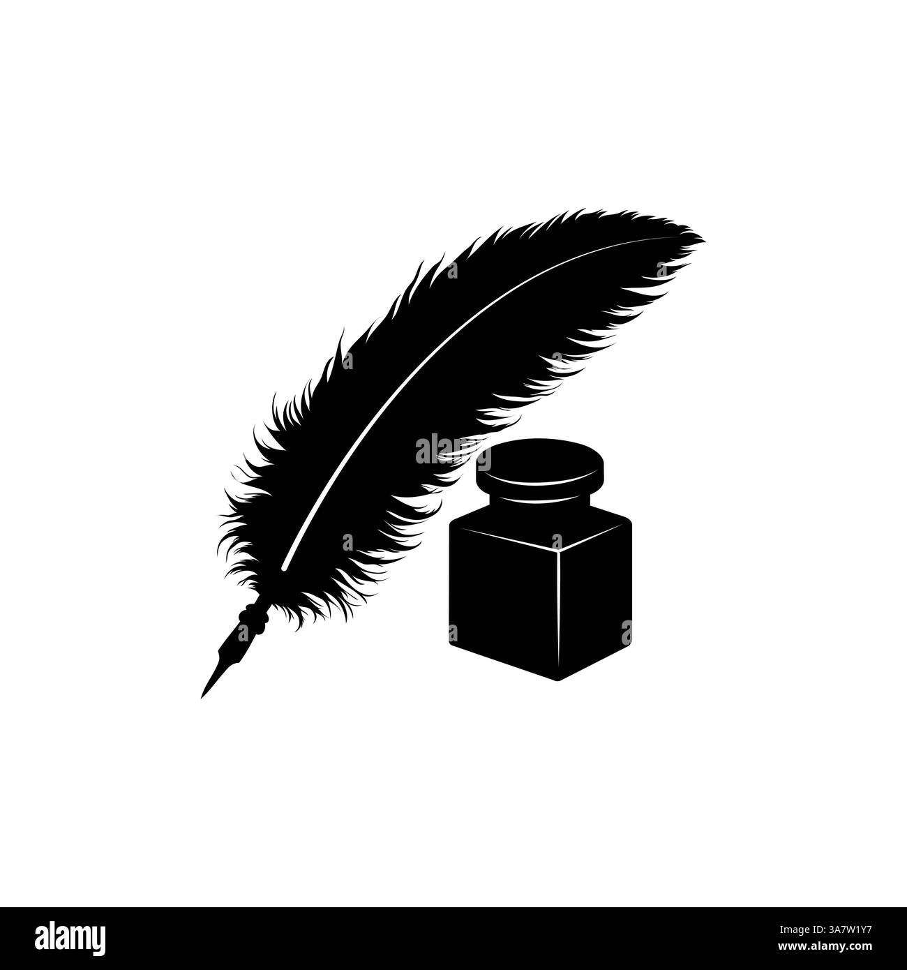 Elegante Quill & Inkwell Silhouette Vektor - Vintage Schreibwerkzeuge Illustration für literarische und historische Designs Stock Vektor